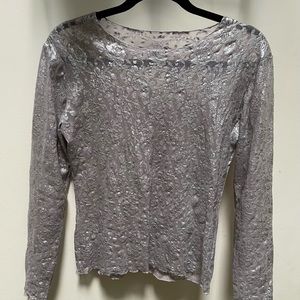 Hanky Panky Signature Lace Unlined Long Sleeve Silver Top size Medium